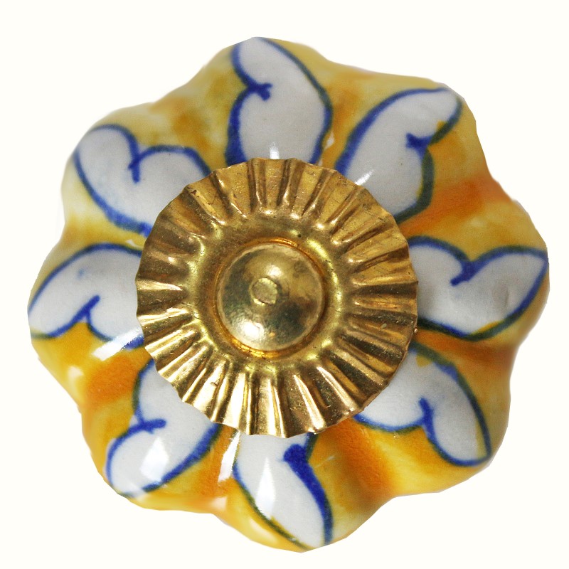 Möbelknopf Möbelgriff Möbelknöpfe Keramik Knauf Griff Gelb Weiß Blau
