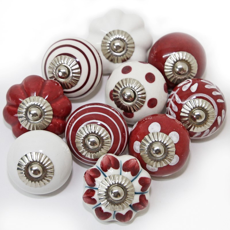 Möbelknöpfe Set 6-8-10 STK Griffe Dunkelrot Weiß Keramik Knöpfe rot