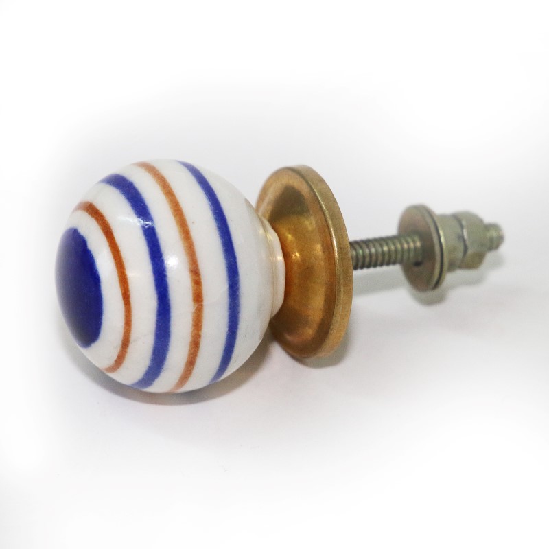 Möbelknopf Möbelgriff Möbelknöpfe Keramik Möbelknäufe Knauf Weiß Blau