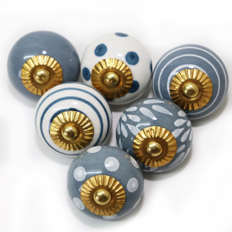 Möbelknöpfe Set 6-8-10 STK Griffe Grau Weiß Keramik Knöpfe Bunt