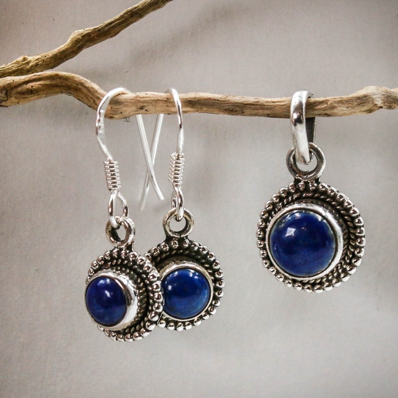 Lapis Lazuli Schmuckset Silber 925 Anhänger Ohrringe Sterlingsilber