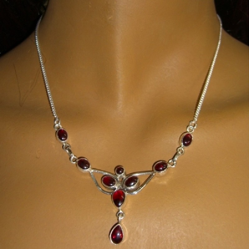 Necklace-necklace,GARNET+ GENUINE SILVER -925 ,Necklace LE FEY- indian ...
