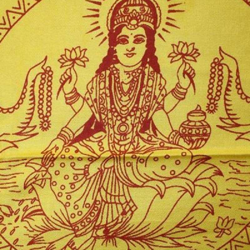 Schal Tuch Lunghi Sarong  Mantra  Benares Dekotuch Lakshmi OM Gelb Indien 47
